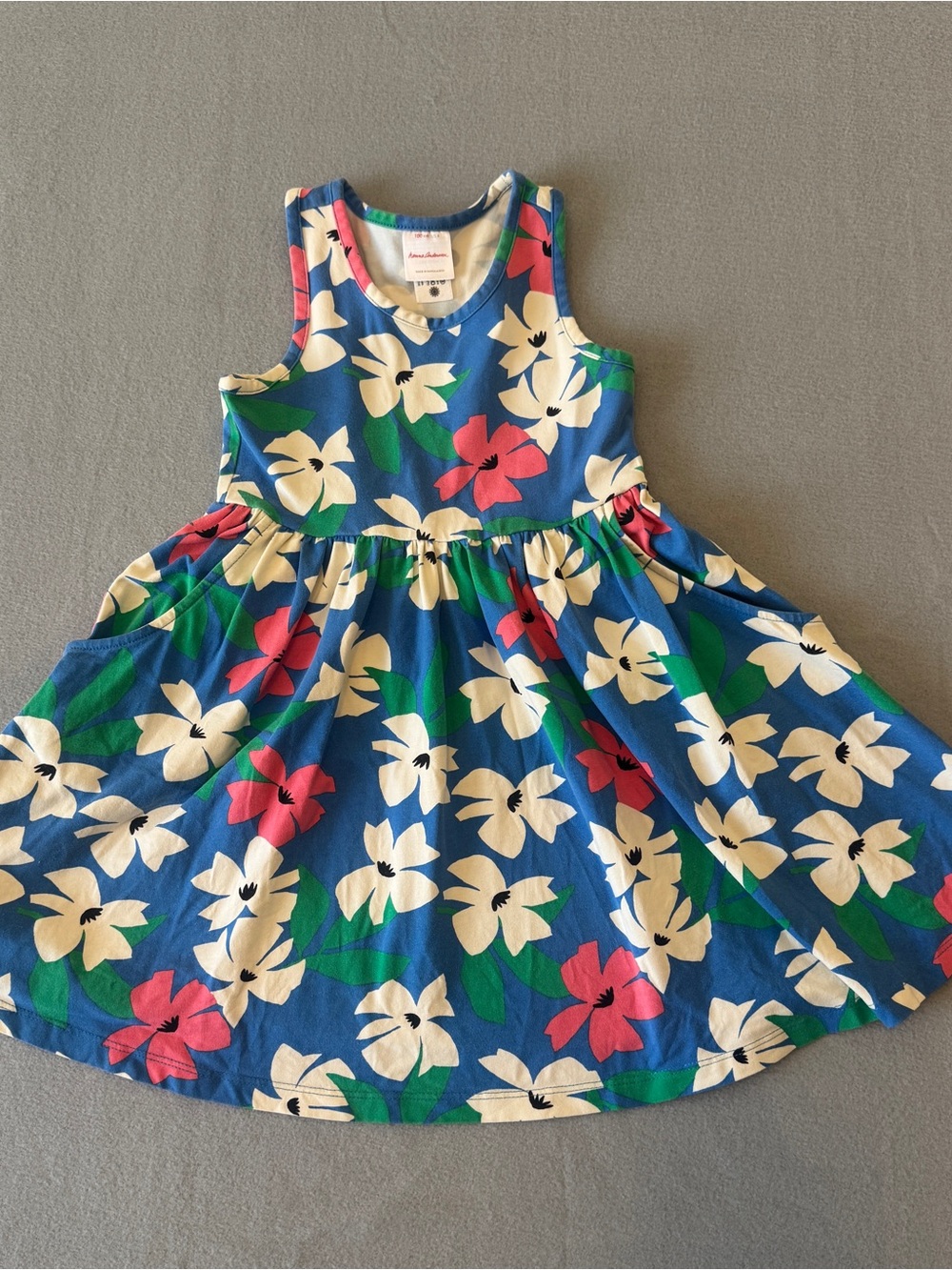 Hanna Anderson Size 4 Racerback Skater Dress Hibiscus Flowers Summer Dress
